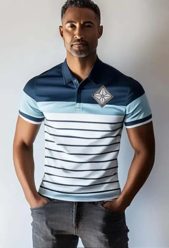Vexus | AuraShield Men’s Striped Short Sleeve Polo e15.0