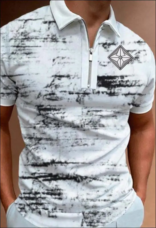 White Tie Dye Short Sleeve Men Polo Shirts e37 | Emf