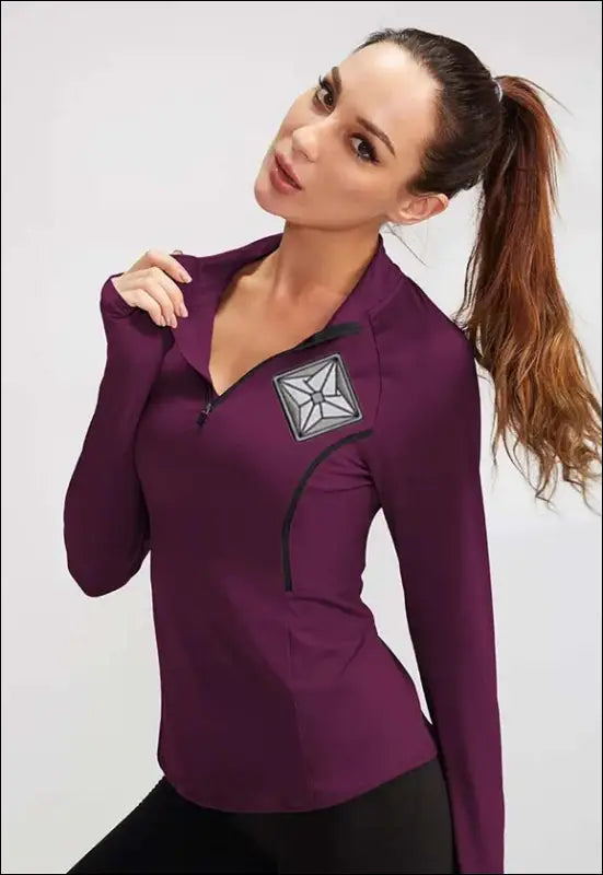 Women’ High Elastic Quick Dry Stand Collar Long Sleeve