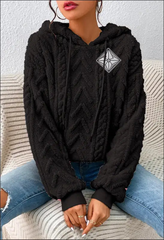 Women Pullover Sweater Flannel Hooded Loose Plush Hoodie
