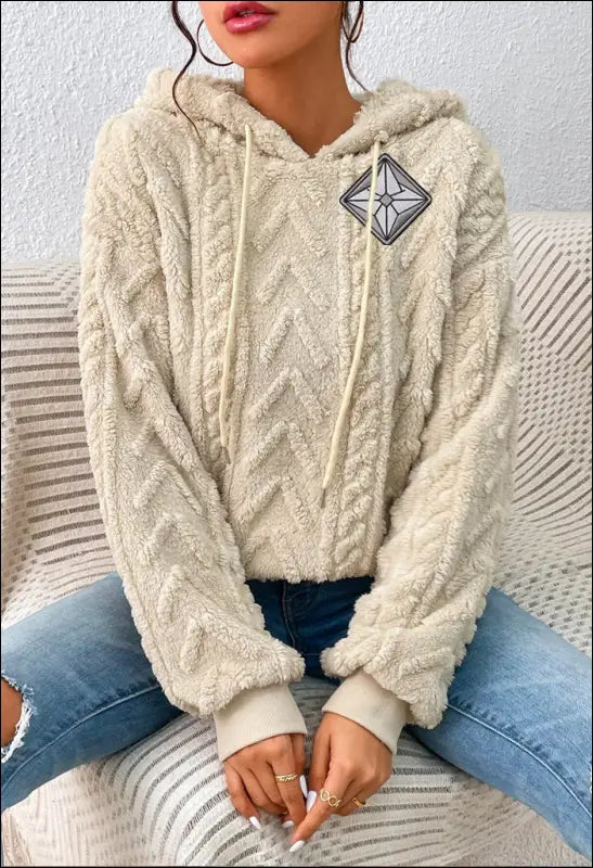 Women Pullover Sweater Flannel Hooded Loose Plush Hoodie