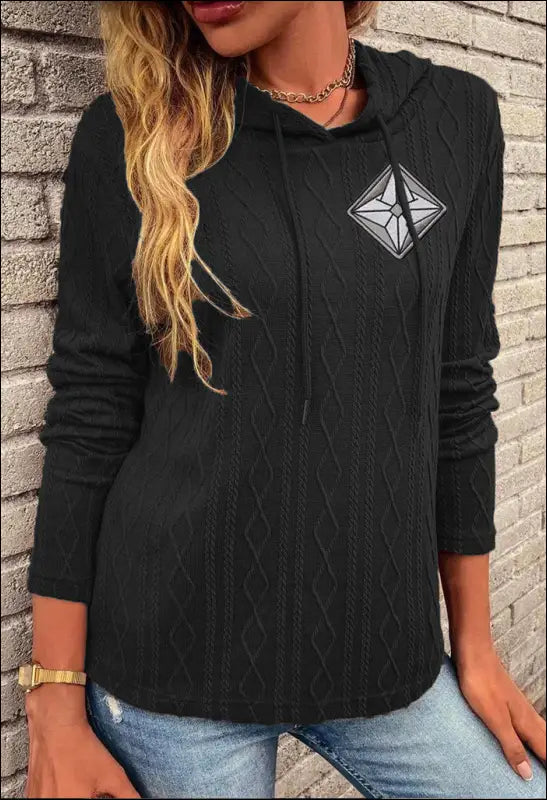 Women Solid Color Long Sleeve Hooded Pullover Sweater