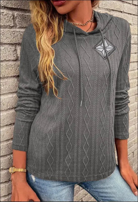 Women Solid Color Long Sleeve Hooded Pullover Sweater