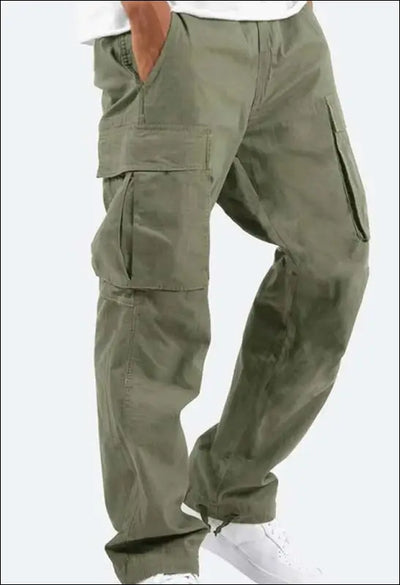 Casual Solid Mid-Rise Drawstring Multi-Pocket Cargo Pants